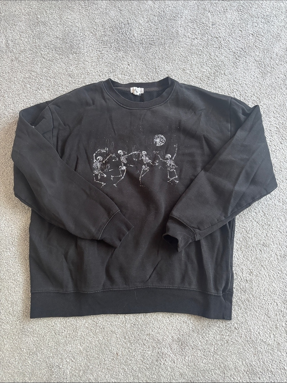 Full Tilt Black Crewneck Sweatshirt with White Skeleton Graphic